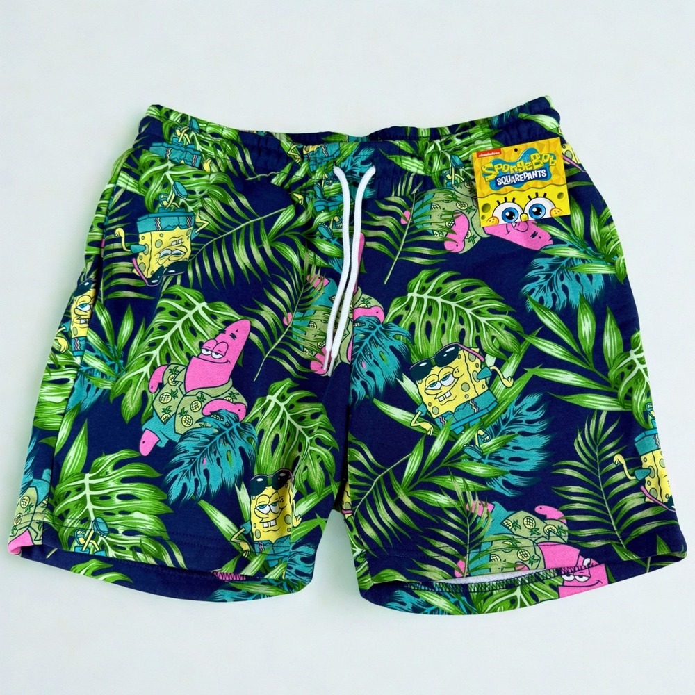 Nickelodeon Spongebob Squarepants Shorts Mens S Green Tropical Patrick Star Palm